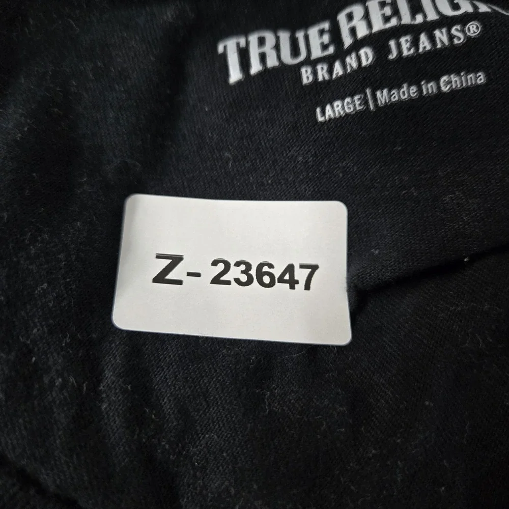 True Religion Men Shirt L Black Graphic Buddha Tee Logo Short Sleeve